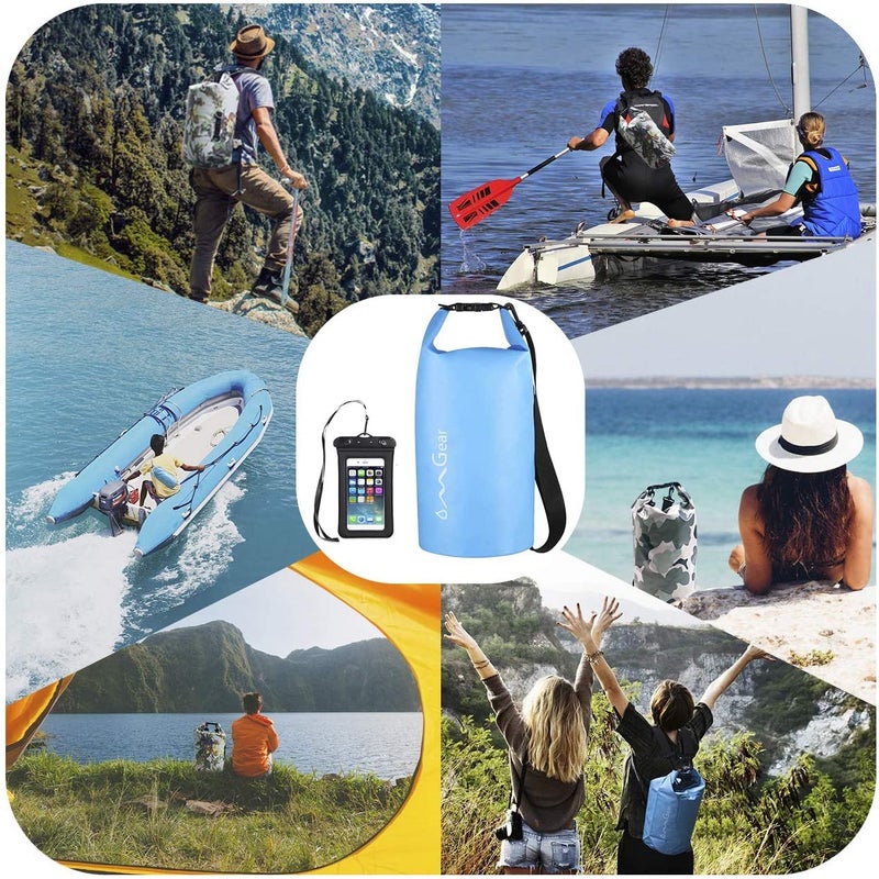 OMGear Waterproof Dry Bag Backpack Waterproof Phone Pouch 40L/30L/20L/10L/5L Floating Dry Sack For Kayaking Boating Sailing Canoeing Rafting Hiking Camping Outdoors Activities (Light blue2, 5L) - Image 5